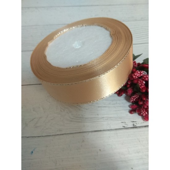 ОПТ Лента атласная с люрексом 2.5 см*25 ярдов цв. бежевый